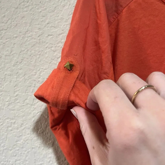 Chico's Orange Blouse 2 Women's XL Cotton Modal Short Sleeve Classic Colorful - Picture 3 of 7